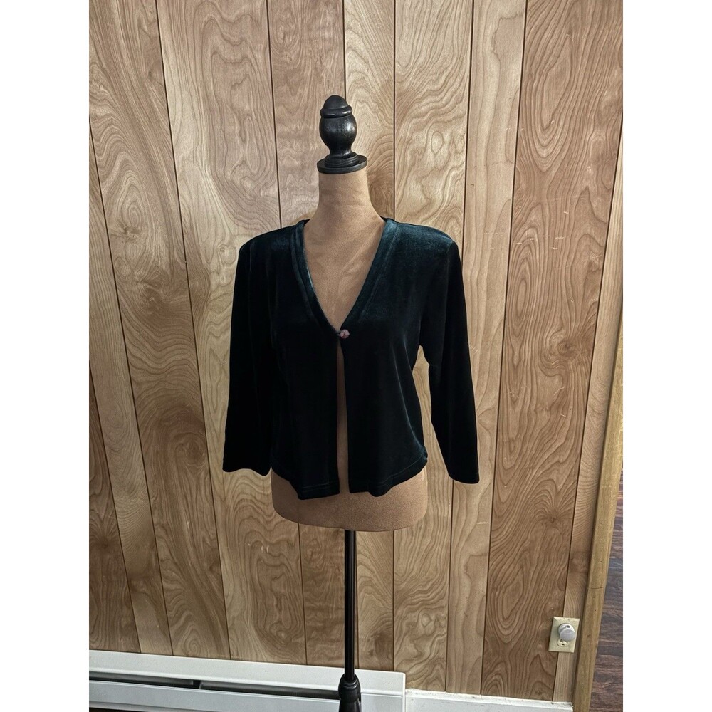 Only In L.A. La Forest Green Velvet Cropped Cardigan Size Medium Vintage
